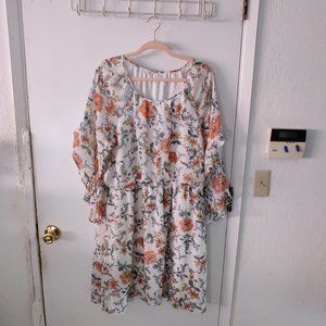 White A-Line Dress with Orange Florals from Tacera - 1X